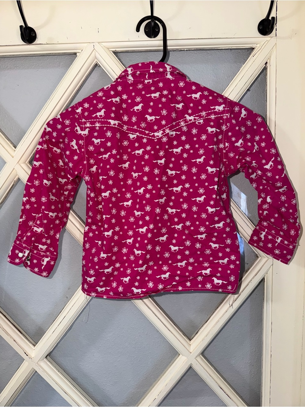 CH Western Girls' Hot Pink Button-Down Shirt with White Print - Picture 2 of 3